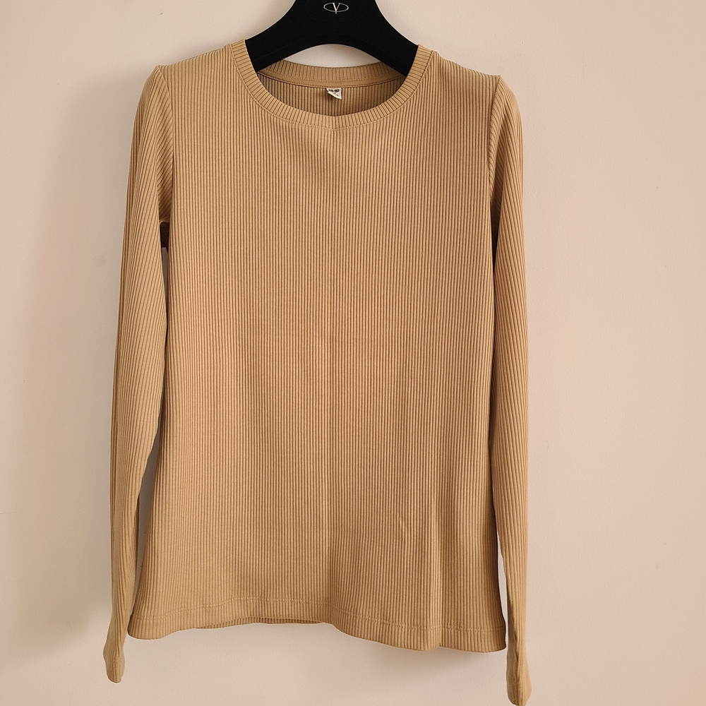 Uniqlo Tan Ribbed Long Sleeve Top Size Xs